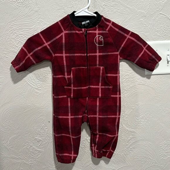 Carhartt One Piece Red Plaid Fleece Outfit Size 6 Months - Picture 1 of 4